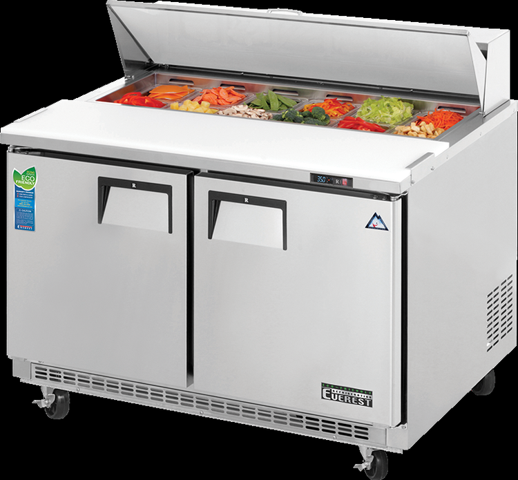 Product image #5 for Everest Refrigeration EPBNR2 Two-Section Sandwich Prep Table, 47-1/2 Inch, 13 Cu. Ft., Rear-Mounted Self-Contained R290 Refrigeration