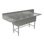 Thumbnail image #1 for Tarrison Products Ltd. TA-PS31620LR-KIT 18-Gauge Stainless Steel 3-Compartment Sink, 84-3/4"W, Left & Right Drainboards