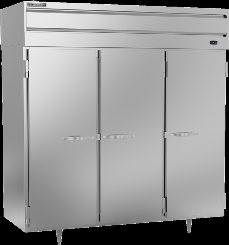 Product image #5 for Beverage-Air P-Series PRD3HC-1AS Three-Section Pass-Thru Reach-In Refrigerator, 6 Solid Doors, 73.99 Cu. Ft., Top-Mounted Self-Contained Refrigeration