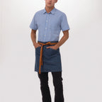 Thumbnail image #2 for Chef Works AHS01S-MDB-0 Half Bistro Snap Apron, Medium Blue, 100% Cotton Denim, 2 Hip Pockets