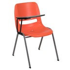 Thumbnail image #1 for Flash Furniture Hercules RUT-EO1-OR-RTAB-GG Orange Plastic Shell Chair with Right-Hand Flip-Up Tablet Arm and Vented Back