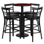 Thumbnail image #1 for Flash Furniture RSRB1034-GG Round Table and 4 Bar Stool Set, 24-Inch Table, 42-Inch High, Mahogany/Black, Ladder-Back Vinyl Seats