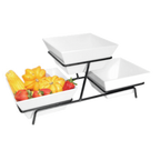 Thumbnail image #1 for Cal-Mil Gourmet SR2030-13 2-Tier Square Bowl Display with 3 Square Melamine Bowls, Black Powder-Coated Wire Frame