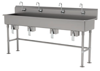 Advance Tabco Four-Station Freestanding Knee-Operated Hand Wash Sink with Gooseneck Spouts, 80 Inch Wide