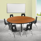 Thumbnail image #2 for Flash Furniture Emmy XU-GRP-14CH-A48-HCIRC-OAK-T-P-GG Round Activity Table and 6 Stack Chairs, 48 in, Adjustable Height, Oak/Black