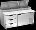 Thumbnail image #5 for Beverage-Air DPD67HC-3 67-Inch Two-Section Pizza Top Refrigerated Prep Table with 3 Drawers and 1 Door