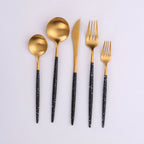Thumbnail image #1 for Kadra Kitchenware Vikko Dine VF-10-VMG 20-Piece Flatware Set, Service for 4, Brushed Marble Black & Gold, 18/10 Stainless Steel Case of 6