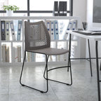 Thumbnail image #2 for Flash Furniture RUT-498A-GY-GG Gray Poly Stacking Chair with Perforated Back and Black Metal Sled Base