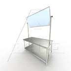 Thumbnail image #1 for AERO Manufacturing DEMO-3672 72"W x 36"D Stainless Steel Demo Table with Full-Length Mirror, Undershelf & Adjustable Legs