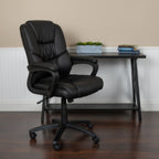 Thumbnail image #2 for Flash Furniture CX-1179H-BK-GG Adjustable-Height Swivel Chair, Black Bonded Leather, Padded Arms, Dual-Wheel Casters