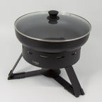 Thumbnail image #1 for Eastern Tabletop EB15752 Round Large Waterless Chafing Dish, Black Base, Glass Lift-Off Lid, 5.5 qt Aluminum Nonstick Pan