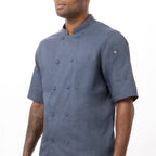 Thumbnail image #1 for Chef Works Montreal JLCV-BLU-2XL Double-Breasted Short-Sleeve Chef Coat with Cool Vent Back Yoke, Blue, 2XL