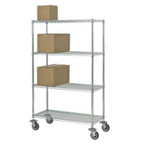 Thumbnail image #1 for 1880 Hospitality Focus Foodservice FMK1860694CH 4-Shelf Stem Caster Cart, 60"W x 18"D x 69"H, Chrome, Polyurethane Casters