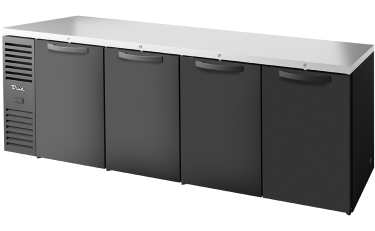 Product image #5 for True 108-Inch Four-Section Refrigerated Back Bar Cooler with Stainless Steel Top and Solid Doors