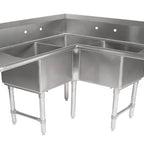 Thumbnail image #4 for John Boos Pro-Bowl 3PBCS1620-2D18 3-Compartment Corner Sink with Dual 18-Inch Drainboards, 16-Gauge Stainless Steel