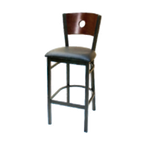 Thumbnail image #1 for ATSMFG ATS AT&S-77CA-BS MFG Commercial Bar Stool, Armless, Wood Back with Circle Cutout, Welded Metal Base and Footrest