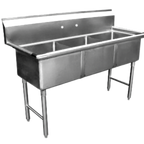 Thumbnail image #1 for GSW USA SE15153N 3-Compartment Stainless Steel Sink, 51-3/8"W x 21"D x 45"H, 15" x 15" x 12"D Compartments, 18 Gauge
