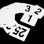 Thumbnail image #1 for New Star Foodservice Inc. 23114 Table Number Cards, 4" x 4", Numbers 1–25, Double-Sided Plastic, White Case of 50