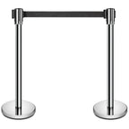 Thumbnail image #1 for New Star Foodservice Inc. 54606 Retractable Belt Stanchions, 36"H, 6.5 ft Black Belt, Stainless Steel, Set of 2