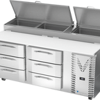 Thumbnail image #1 for Victory Refrigeration VPPD72HC-6 72" Pizza Prep Table, 6 Drawers, Two-Section, Self-Contained Refrigeration