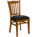 Thumbnail image #1 for Flash Furniture Hercules XU-DGW0008VRT-CHY-BLKV-GG Restaurant Chair, Vertical Wood Slat Back, Black Vinyl Upholstered Seat, Cherry Finish