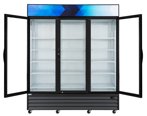 Product image #8 for KoolMore Three-Section Glass Door Merchandiser Refrigerator, 56 Cu. Ft., Bottom-Mount, Black