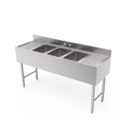 Thumbnail image #1 for GSW USA SE10143D60B Three-Compartment Underbar Sink, 60"W, 10" x 14" Bowls, Left & Right Drainboards, Stainless Steel