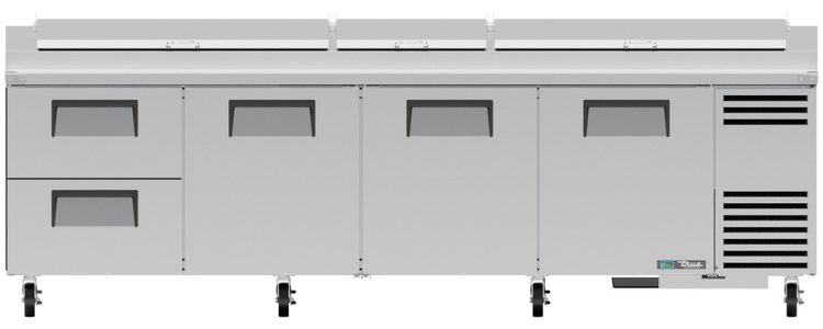 Product image #9 for True 119-1/4-Inch Pizza Prep Table with 3 Solid Doors, 2 Drawers and Alternate Top, R290 Self-Contained Refrigeration