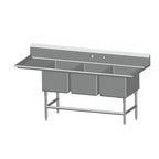 Thumbnail image #1 for SPG International Universal Stainless 3SL24-LD24 3-Compartment Stainless Steel Sink, 24" Compartments, Left Drainboard, 14" Deep