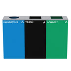 Thumbnail image #1 for Alpine Industries ALP4450-BLK-KIT34 3-Stream Steel Cans, Bottles, Compost & Trash Bin Station, 87 Gallon