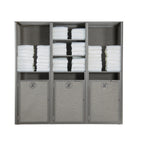 Thumbnail image #1 for Grosfillex Sunset UT174289 Triple Towel Valet Cart with 3 Laundry Carts and 2 Removable Shelves, 73"W x 25"D x 70"H