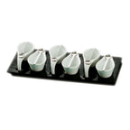 Thumbnail image #1 for CAC China Party Collection PTP-6-B Porcelain Tasting Cup Set with 6 Oval Handled 2 oz Cups, 6 Metal Spoons & Rectangular Tray Case of 8