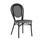 Thumbnail image #1 for Flash Furniture SDA-AD642002S-BKWH-BK-GG Stackable Bistro Chair, Black-and-White PE Rattan Seat and Back, Black Aluminum Frame