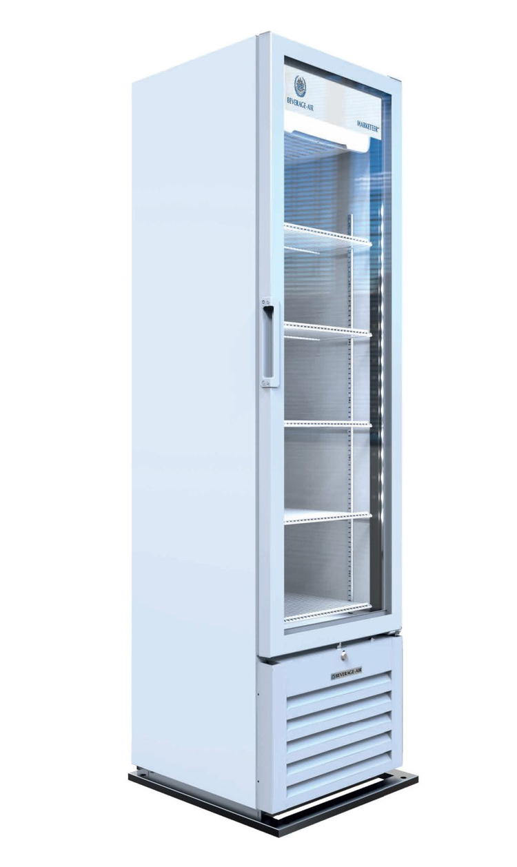 Product image #5 for Beverage Air Marketeer 1-Section Hinged Glass Door Refrigerated Merchandiser, 7.69 Cu. Ft., White, Bottom-Mounted, Self-Contained