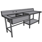 Thumbnail image #1 for Pacific Stainless Products PTS9630C8L20S 96"W x 30"D Stainless Steel Work Table with Left 20" x 20" Prep Sink, 8" Backsplash, Undershelf