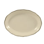 Thumbnail image #1 for CAC China Seville SC-12B Ceramic Oval Platter, 9-5/8" x 7-1/8" x 1-1/2", Scalloped Edge, Black Band/American White Case of 2 Dozen