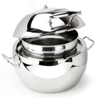 Thumbnail image #2 for Eastern Tabletop Crown 39311B 11 Qt Round Stainless Steel Induction Soup Chafer with Hinged Glass Lid