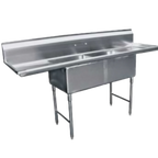 Thumbnail image #1 for GSW USA SE15152D 2-Compartment Stainless Steel Sink, 60-1/4"W x 21"D x 45"H, 15" x 15" x 12" Compartments, Left/Right Drainboards