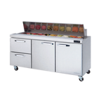 Thumbnail image #1 for Blue Air FSE LLC BLPT72-D2L-HC Three-Section Sandwich Prep Table, 72-3/8"W, 2 Doors, 2 Drawers, 18-Pan, Rear-Mounted Self-Contained Refrigeration