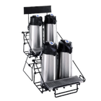 Thumbnail image #1 for Curtis WR4B0000 4-Position Two-Level Step-Up Wire Airpot Rack with Removable Drip Tray, 3-Inch Merchandising Channel, Black Powder Coat