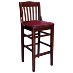 Thumbnail image #1 for JustChair Manufacturing W36430-FSC-GR3 Armless Bar Stool with Schoolhouse Slat Back, Upholstered Fixed Seat, German Beech Wood Frame
