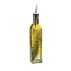 Thumbnail image #2 for TableCraft Products Prima 916 16 oz Square Green-Tinted Glass Bottle with Stainless Steel Pourer Case of 12