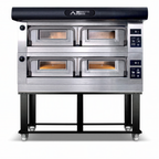 Thumbnail image #1 for AMPTO Moretti Forni P120E C2 Electric Double-Deck Pizza Oven, (2) 49"W x 52"D x 7"H Decks, Refractory Brick, Stainless Steel Exterior