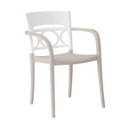 Thumbnail image #1 for Grosfillex Moon US556096 Resin Outdoor Stacking Arm Chair, Circular Cutout Back, Glacier White/Linen Case of 4
