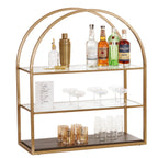 Thumbnail image #1 for Cal-Mil 22904-112 3-Tier Merchandiser with Arched Gold Metal Frame and Dark Wood Shelves