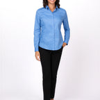 Thumbnail image #1 for Chef Works W151-FRB-S Women's Long-Sleeve Formal Chef Dress Shirt, French Blue, Poly/Cotton/Elastane, Small