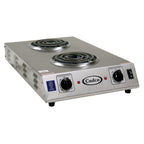 Thumbnail image #1 for Cadco CDR-1TFB Countertop Electric Hot Plate, 2 Flat Spiral Burners, Stainless Steel, Infinite Controls