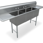 Thumbnail image #1 for Steel Works Stainless SWS3C242414-24LR-316 Three compartment Sink, 29.5"D x 120"W x 43.75"H, 16ga/304 stainless steel, fabricated tubs, 24" x 24" x
