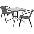 Thumbnail image #1 for Flash Furniture TLH-073SQ-037GY2-GG 28" Square Glass-Top Table Set with 2 Gray Rattan Armchairs
