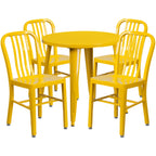 Thumbnail image #1 for Flash Furniture CH-51090TH-4-18VRT-YL-GG Round Table and 4-Chair Set, 30-Inch Table, Yellow Metal Vertical-Slat Chairs